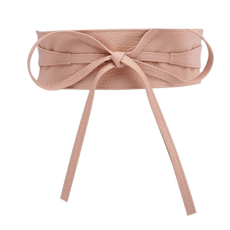 Ayliss Women Soft Leather Obi Belt Self Tie Wrap Cinch Belt,Nude Pink - Image 2